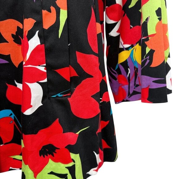 SUSAN GRAVER Bright Floral Blazer Size XL Black Multicolor Cotton Blend Jacket - Picture 7 of 9